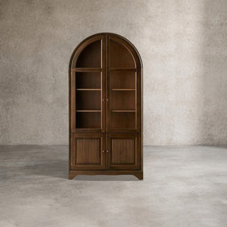 Giotto Antique Tall Display Cabinet Wood Side Storage Cabinet Bookcase with Glass Doors