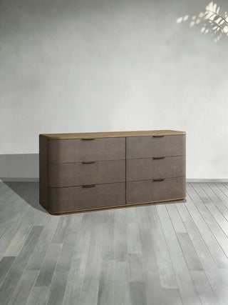 Harrow 6-Drawer Dresser Faux Shagreen Solid Wood Floating Base