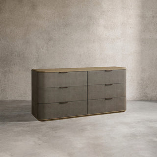 Harrow 6-Drawer Dresser Faux Shagreen Solid Wood Floating Base