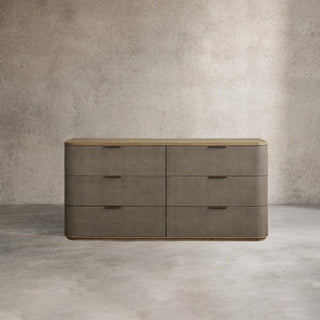 Harrow 6-Drawer Dresser Faux Shagreen Solid Wood Floating Base