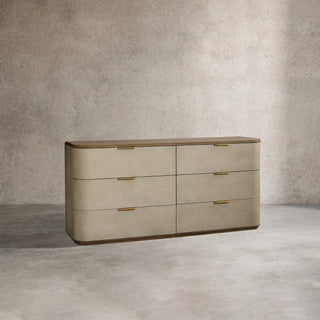 Harrow 6-Drawer Dresser Faux Shagreen Solid Wood Floating Base