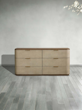 Harrow 6-Drawer Dresser Faux Shagreen Solid Wood Floating Base