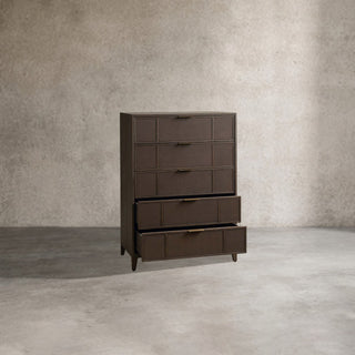 Olina 5-Drawer Dresser Textured Raffia Solid Oak Brass Pulls