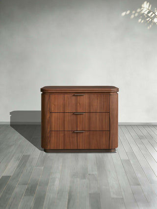 Caden Wood Nightstand 3-Drawer Soft-Close Glides Antique Bronze Hardware