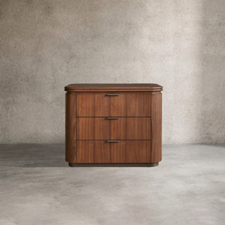 Caden Wood Nightstand 3-Drawer Soft-Close Glides Antique Bronze Hardware