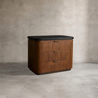 Caden 3-Drawer Nightstand Stone Top Walnut Veneer Antique Bronze Hardware