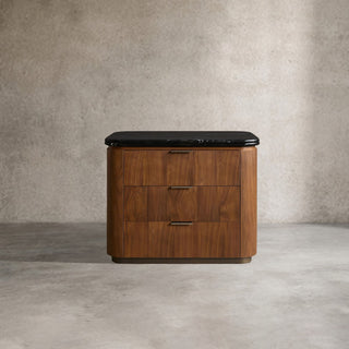 Caden 3-Drawer Nightstand Stone Top Walnut Veneer Antique Bronze Hardware