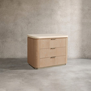 Caden 3-Drawer Nightstand Stone Top Walnut Veneer Antique Bronze Hardware