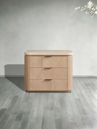 Caden 3-Drawer Nightstand Stone Top Walnut Veneer Antique Bronze Hardware