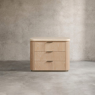 Caden 3-Drawer Nightstand Stone Top Walnut Veneer Antique Bronze Hardware