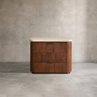 Caden 3-Drawer Nightstand Stone Top Walnut Veneer Antique Bronze Hardware