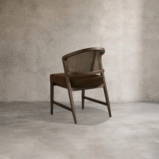 Aimee Oak Wood Dining Side Chair Faux Rattan Cane Back Dining Chair Midcentury Living Room Chairs with Upholstered