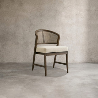 Aimee Oak Wood Dining Side Chair Faux Rattan Cane Back Dining Chair Midcentury Living Room Chairs with Upholstered