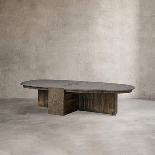 Nicco Lava Stone Top Coffee Table Wood Base Cocktail Table Living Room Luxury Center Tea Table