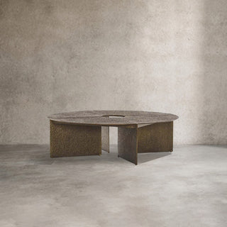 Bowie Coffee Table: Hammered Aluminum/Bronze Industrial Round Coffee Table