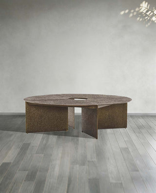 Bowie Coffee Table: Hammered Aluminum/Bronze Industrial Round Coffee Table