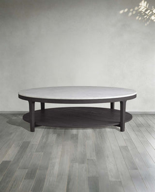 Danny Round Marble Top Coffee Table Oak Wood Base Cocktail Table Living Room Center Tea Table
