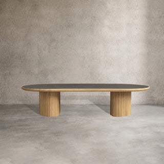 Astor Marble Top Coffee Table Oval Cocktail Table Wood Base Sofa Center Tea Table