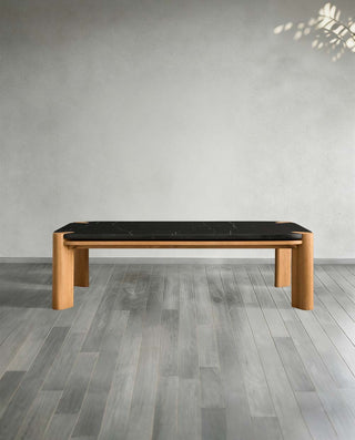 Pyet Marble Coffee Table: Elegant Oak Wood Base Living Room Center Cocktail & Tea Table
