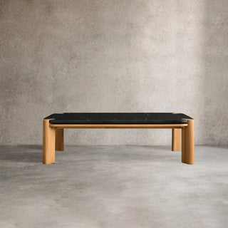 Pyet Marble Coffee Table: Elegant Oak Wood Base Living Room Center Cocktail & Tea Table
