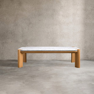 Pyet Marble Coffee Table: Elegant Oak Wood Base Living Room Center Cocktail & Tea Table