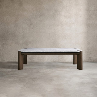 Pyet Marble Coffee Table: Elegant Oak Wood Base Living Room Center Cocktail & Tea Table