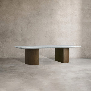 Saint Germain Marble Top Coffee Table: Oak Wood Dauphine Base Living Room Cocktail & Center Tea Table