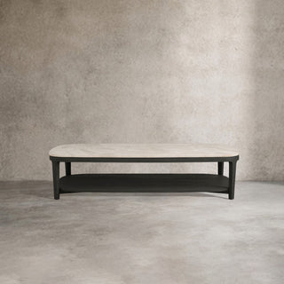 Danny Marble Top Coffee Table: Oak Wood Rectangle Living Room Center Cocktail & Tea Table