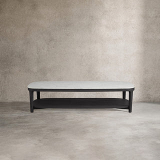 Danny Marble Top Coffee Table: Oak Wood Rectangle Living Room Center Cocktail & Tea Table