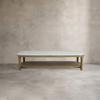 Danny Marble Top Coffee Table: Oak Wood Rectangle Living Room Center Cocktail & Tea Table