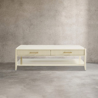 Lewis 56" Modern Coffee Table Wood Sofa Center Tea Table with Fluted Drawers