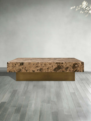 Zelie Emperador Marble Coffee Table Brushed Brass Base Cocktail Table Living Room Luxury Center Tea Table