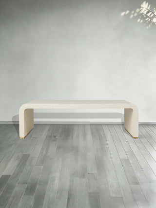 Visola Latticework Coffee Table Camel Bone Cocktail Table Living Room Center Tea Table with Brass Plinth