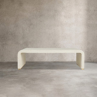 Visola Latticework Coffee Table Camel Bone Cocktail Table Living Room Center Tea Table with Brass Plinth
