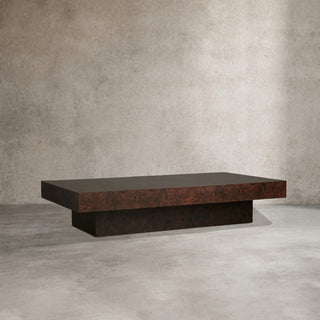 Cinzia Rectangle Burl Coffee Table Plinth-style Base Cocktail Table Wood Sofa Center Tea Table