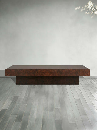 Cinzia Rectangle Burl Coffee Table Plinth-style Base Cocktail Table Wood Sofa Center Tea Table