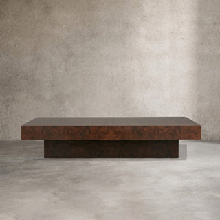 Cinzia Rectangle Burl Coffee Table Plinth-style Base Cocktail Table Wood Sofa Center Tea Table