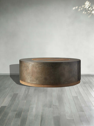 Acacius Round Coffee Table Yukas Wood Cocktail Table Sofa Industrial Center Tea Table