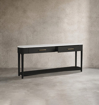 Danny Oak Wood Console Table | Marble Top Entryway Hallway Storage Cabinet