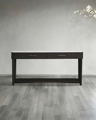 Danny Oak Wood Console Table | Marble Top Entryway Hallway Storage Cabinet