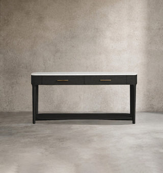Danny Oak Wood Console Table | Marble Top Entryway Hallway Storage Cabinet