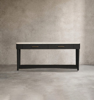 Danny Oak Wood Console Table | Marble Top Entryway Hallway Storage Cabinet