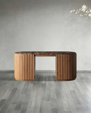 Raliton Fluted Oak Dresser | Luxury Marble Top Bedroom Storage Cabinet