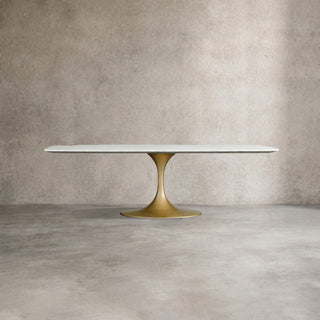 Saint Germain Stone Top Dining Table with Launette Steel Base: Modern Style Dining Room Leisure & Gathering Dining Table