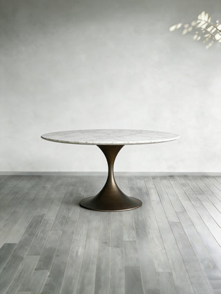 Saint Germain Round Stone Dining Table with Modern Steel Base: Contemporary Dining Room Leisure & Gathering Round Dining Table