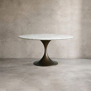 Saint Germain Round Stone Dining Table with Modern Steel Base: Contemporary Dining Room Leisure & Gathering Round Dining Table