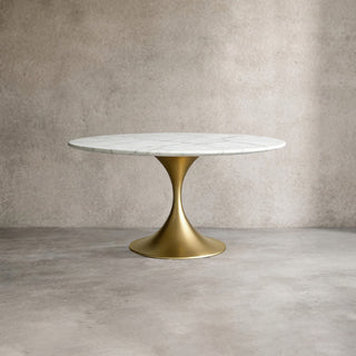 Saint Germain Round Stone Dining Table with Modern Steel Base: Contemporary Dining Room Leisure & Gathering Round Dining Table