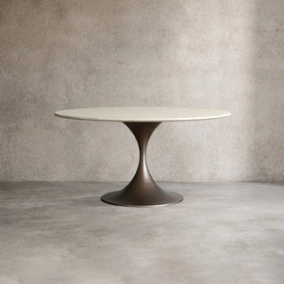 Saint Germain Round Stone Dining Table with Modern Steel Base: Contemporary Dining Room Leisure & Gathering Round Dining Table