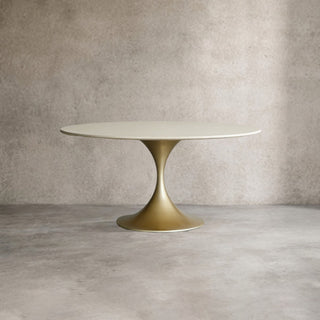 Saint Germain Round Stone Dining Table with Modern Steel Base: Contemporary Dining Room Leisure & Gathering Round Dining Table