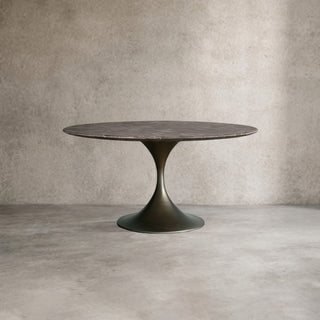 Saint Germain Round Stone Dining Table with Modern Steel Base: Contemporary Dining Room Leisure & Gathering Round Dining Table